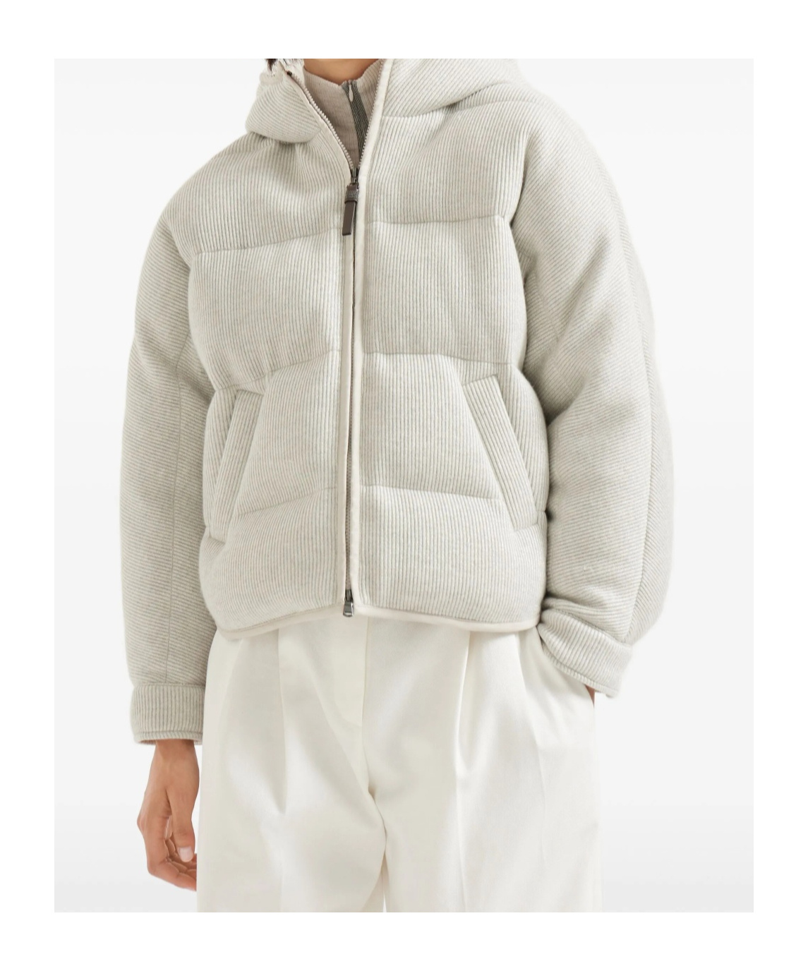 Brunello Cucinelli Hooded Ribbed Puffer Jacket In Neutral