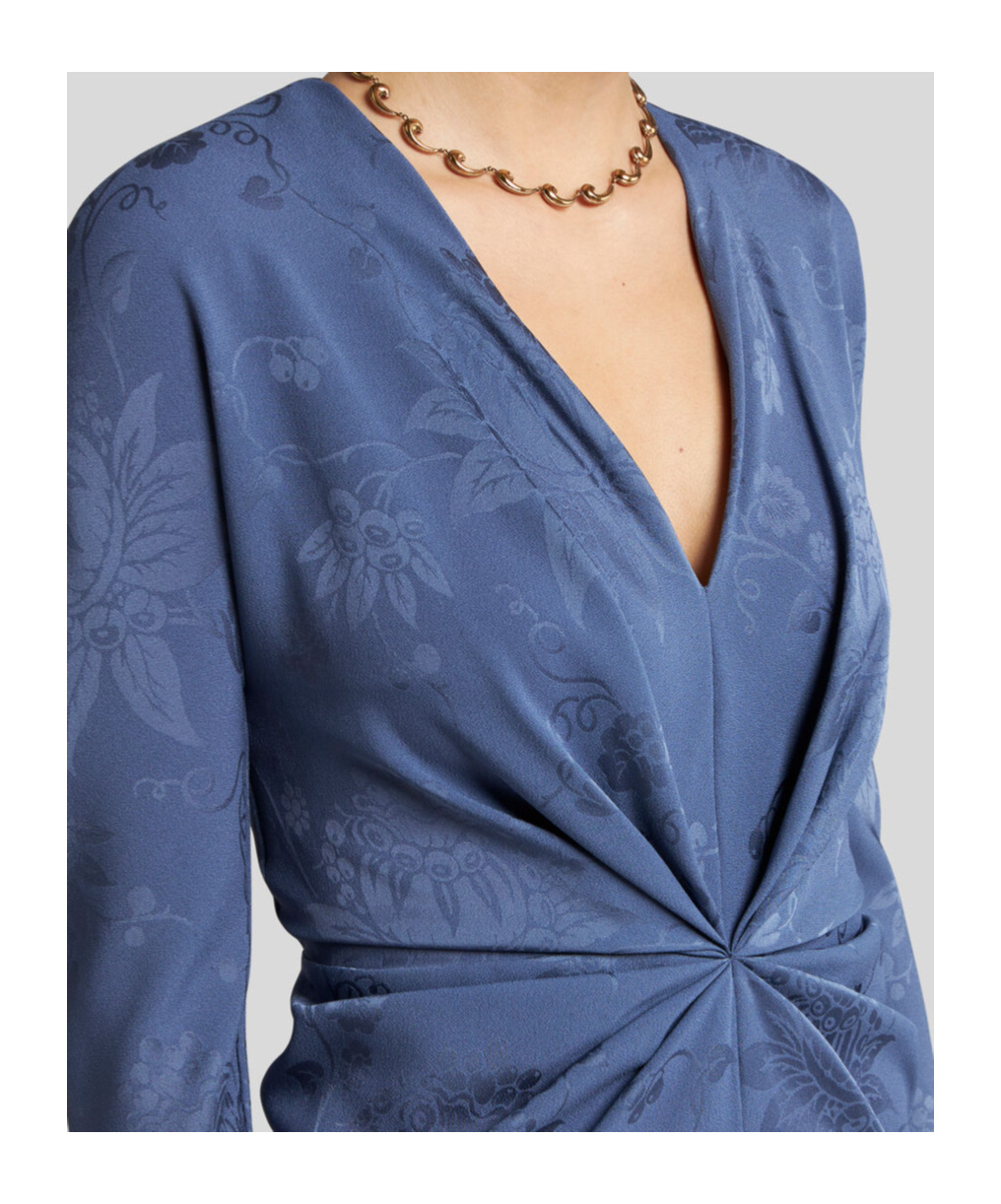Shop Etro Jacquard Dress With Knot In Blue