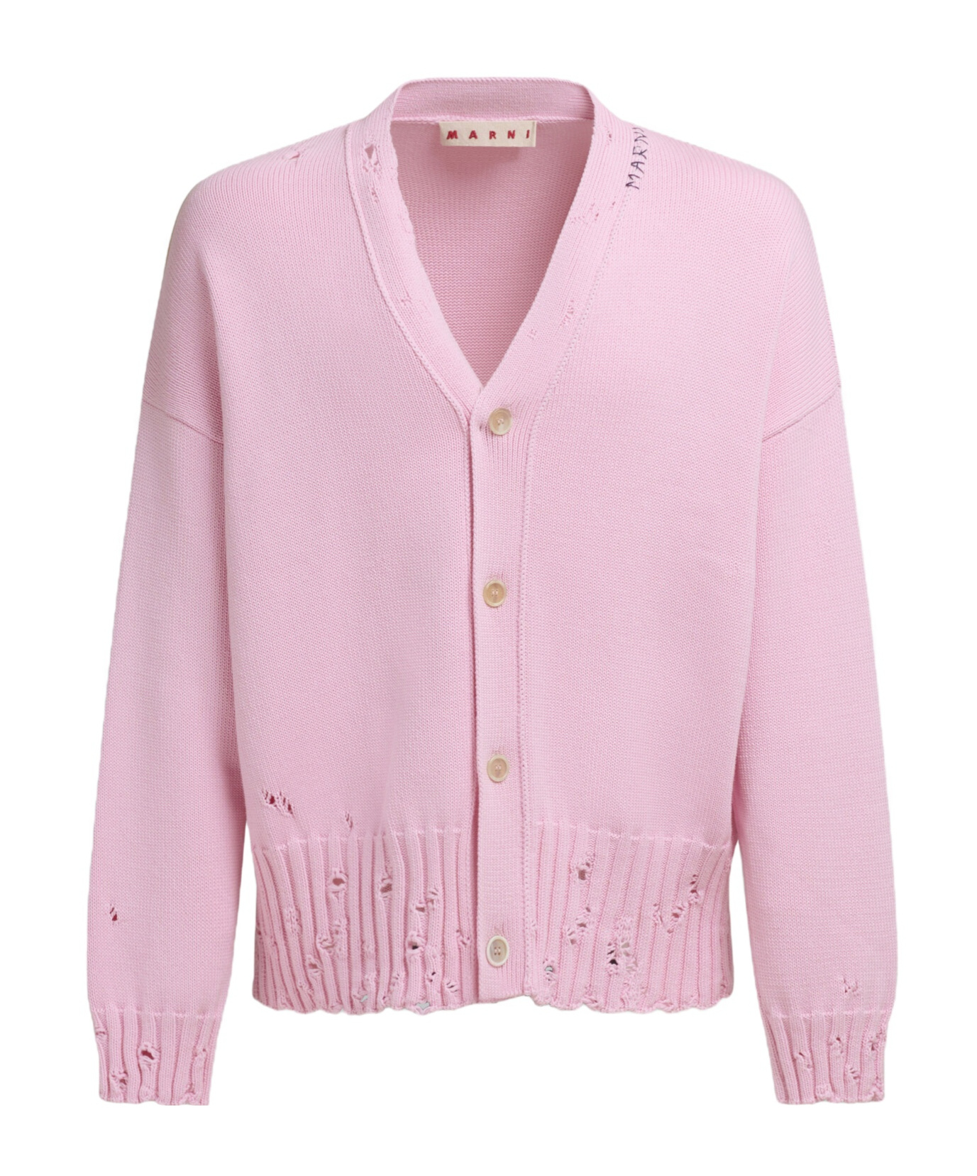 Marni Distressed Detailing Knit Cardigan In Pink