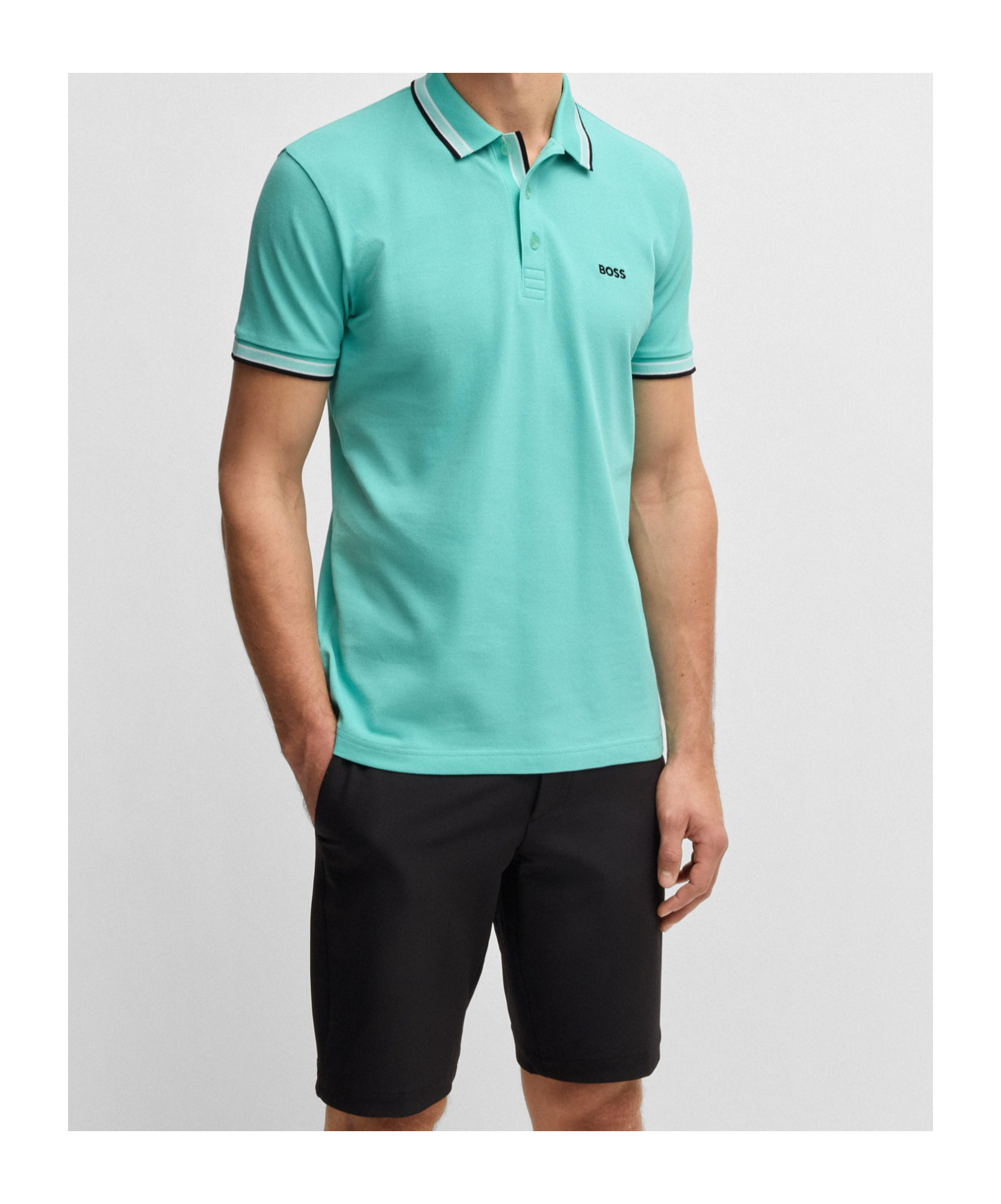 Hugo Boss Paddy Mens Cotton-pique Polo Shirt With Contrast Logo In Blue