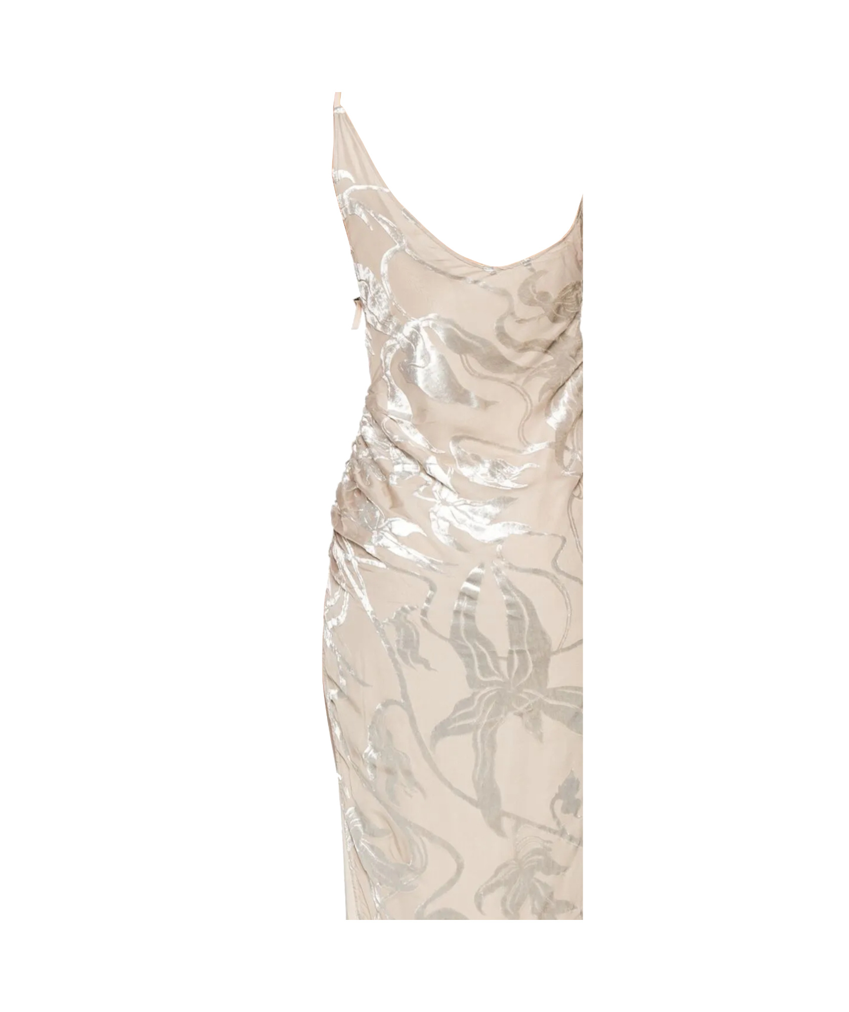 Mugler Floral-velvet Asymmetric Gown In Nude