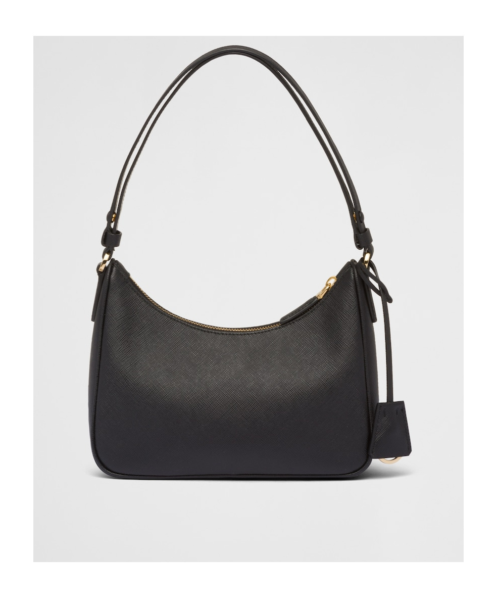 Prada Logo Mini Saffiano Leather Shoulder Bag In Black