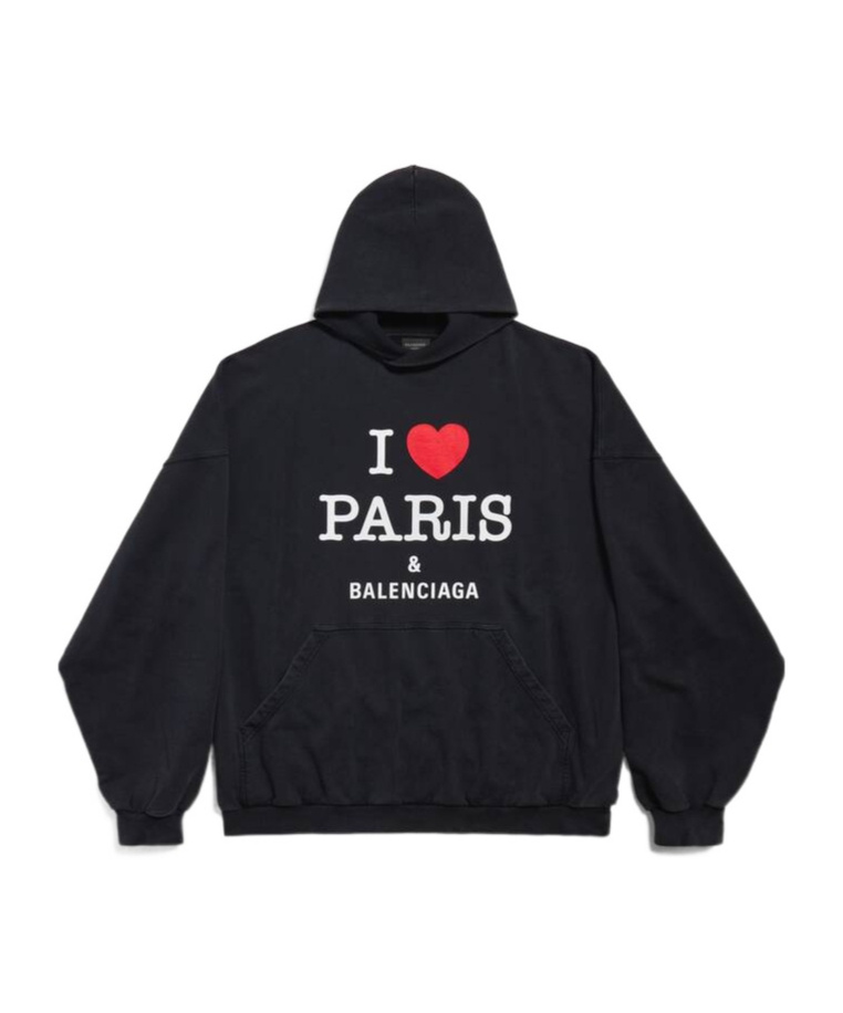 Balenciaga Large Fit Graphic Hoodie In Black