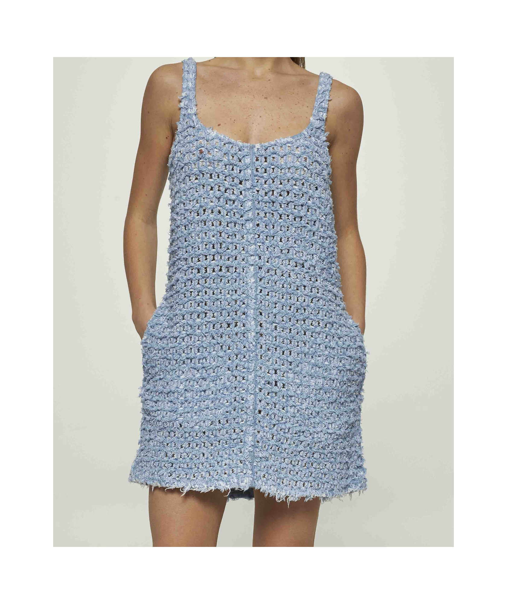 STELLA MCCARTNEY STELLA MCCARTNEY BOUCLÉ SLEEVELESS DENIM MINI DRESS