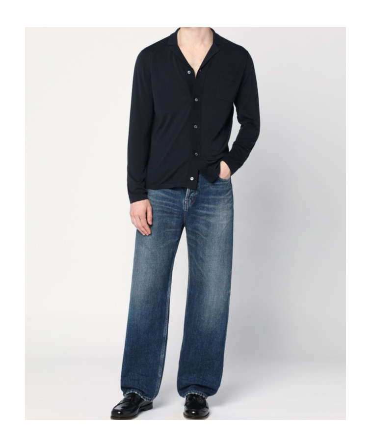Drumohr Cardigan Cotton Chest Pocket Long Sleeves In Navy Blue