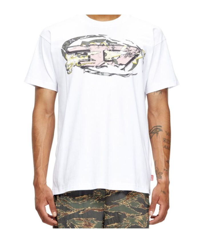 Diesel Norm Graphic Print Round Neck T-shirt In White