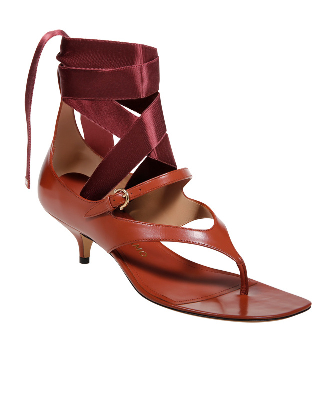 Ferragamo Leliu Leather Ankle-wrap Thong Sandals In Brown