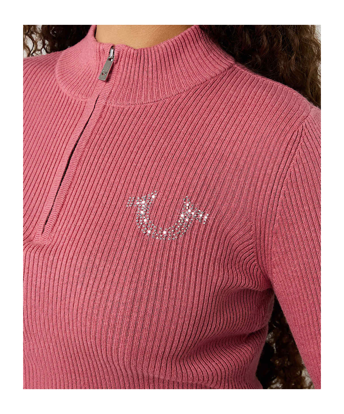 TRUE RELIGION RIB KNIT QUARTER-ZIP MOCK NECK SWEATER