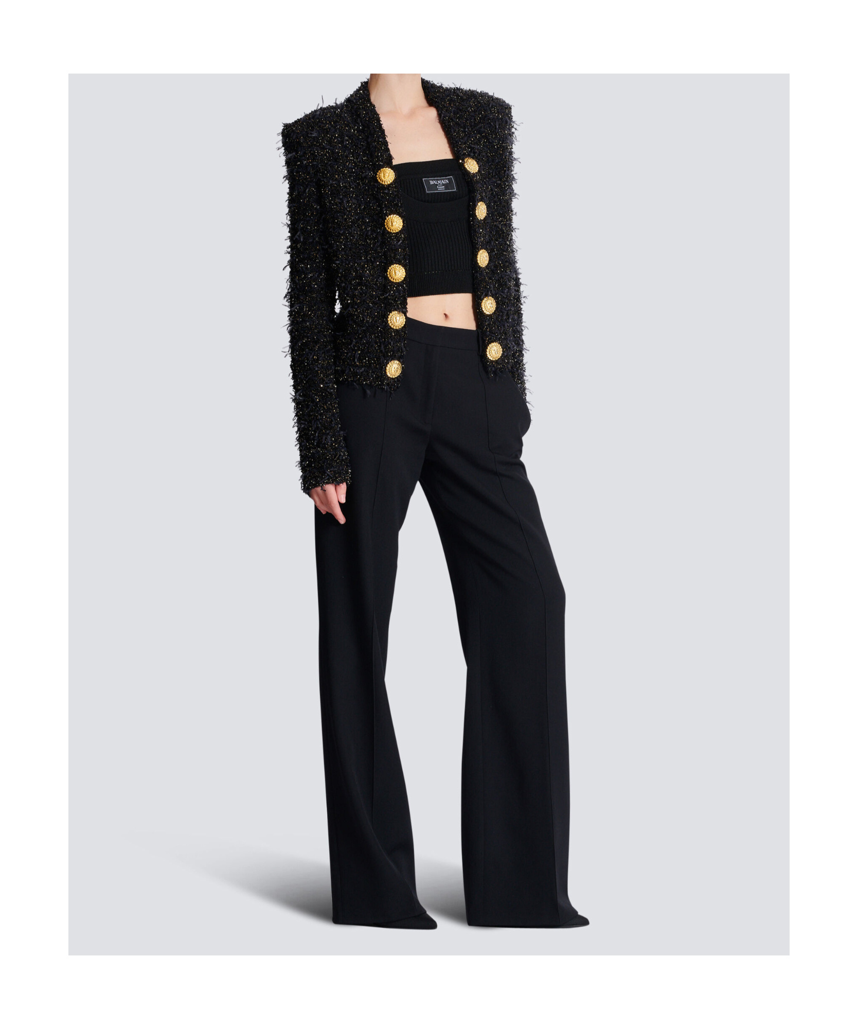 Shop Balmain Edge-to-edge Tweed Jacket In Black