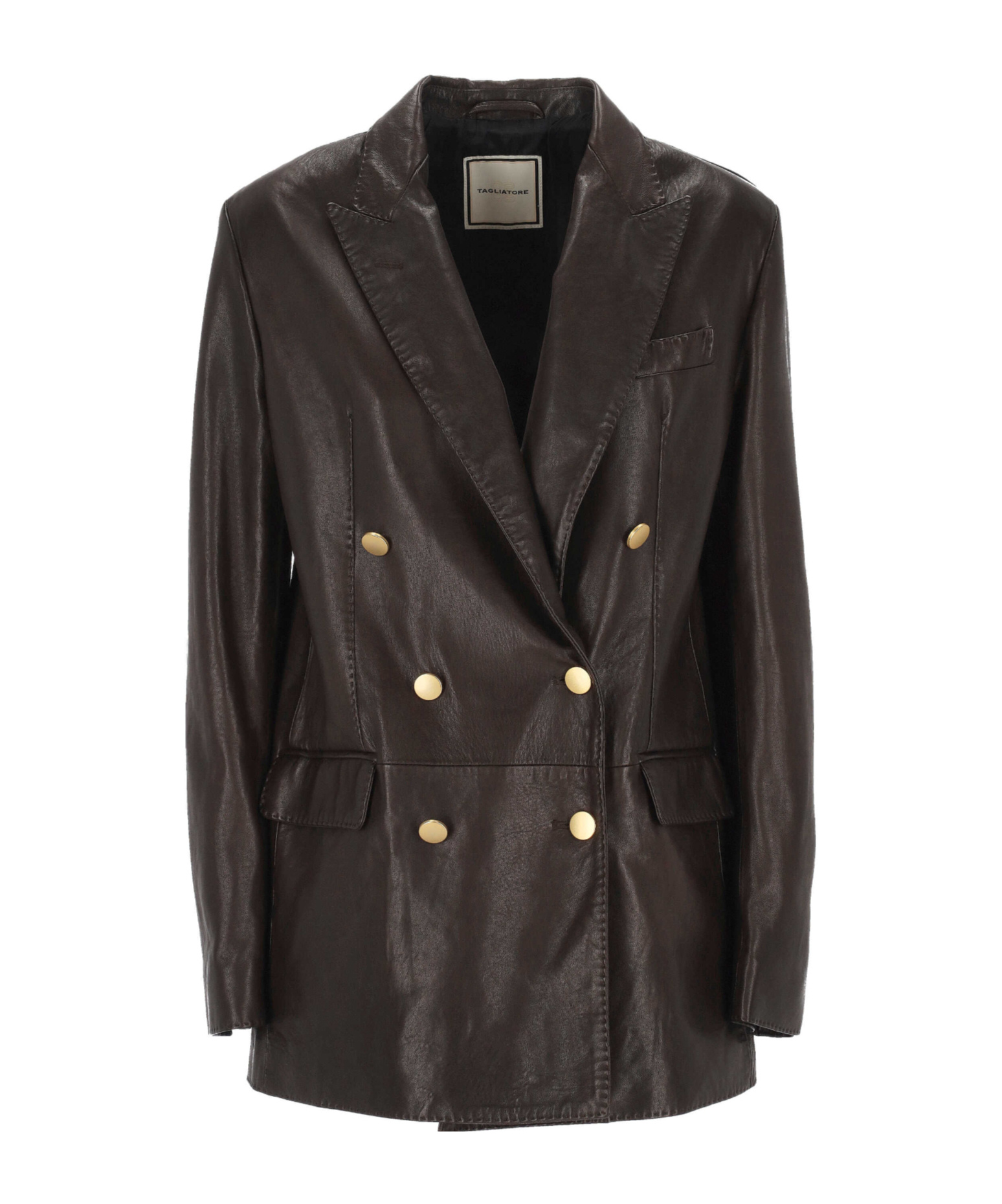 Tagliatore Brown Leather Doublebreasted Jacket In Black