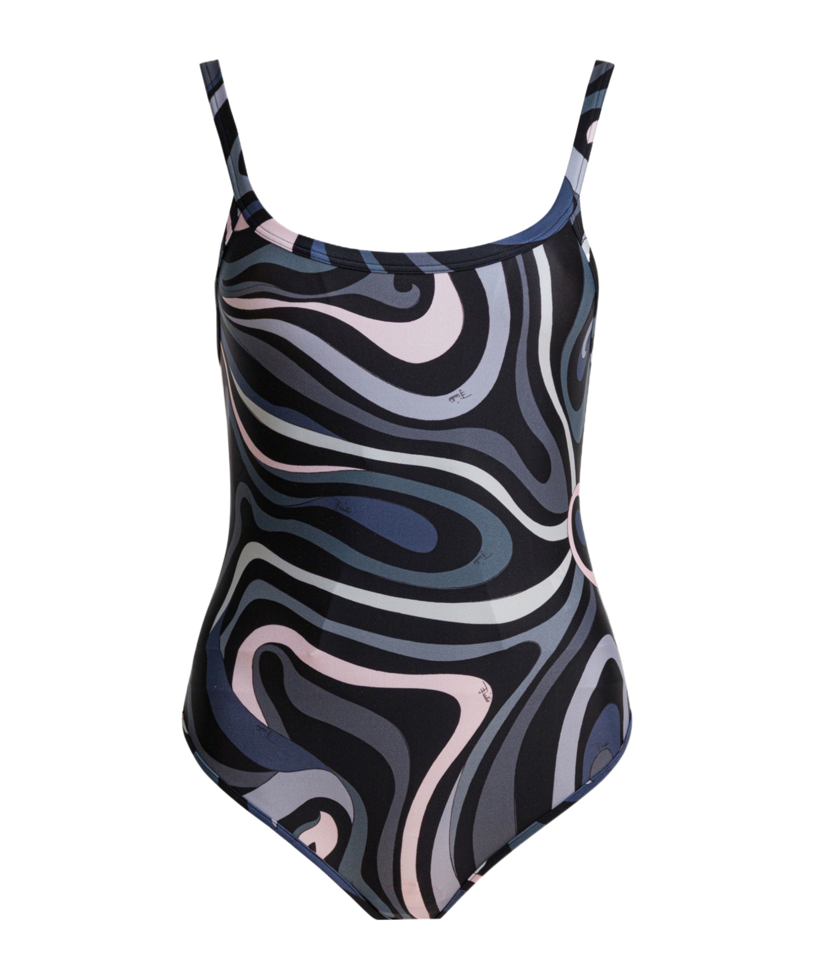Pucci Swirl Pattern One-piece Swimsuit With Scoop Neckline In Black