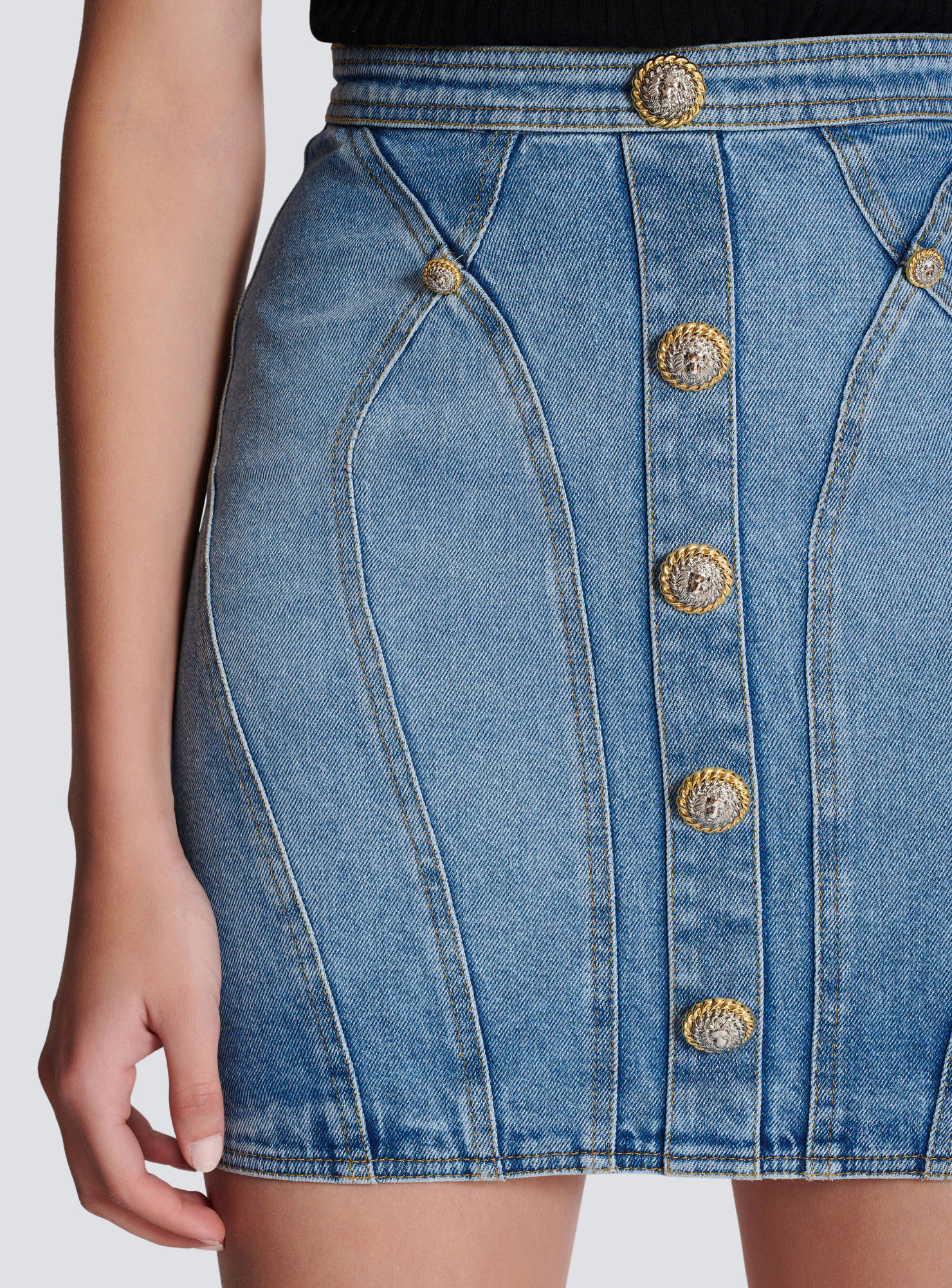 Balmain Buttoned Mini Denim Skirt In Blue