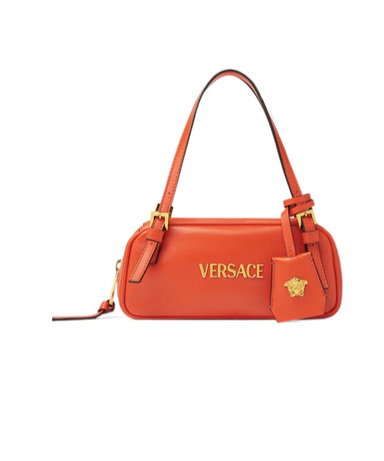 Versace Tag Bowling Leather Shoulder Bag In Orange