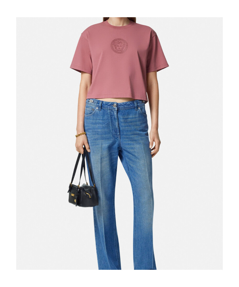 Versace Short Short-sleeved T-shirt In Pink