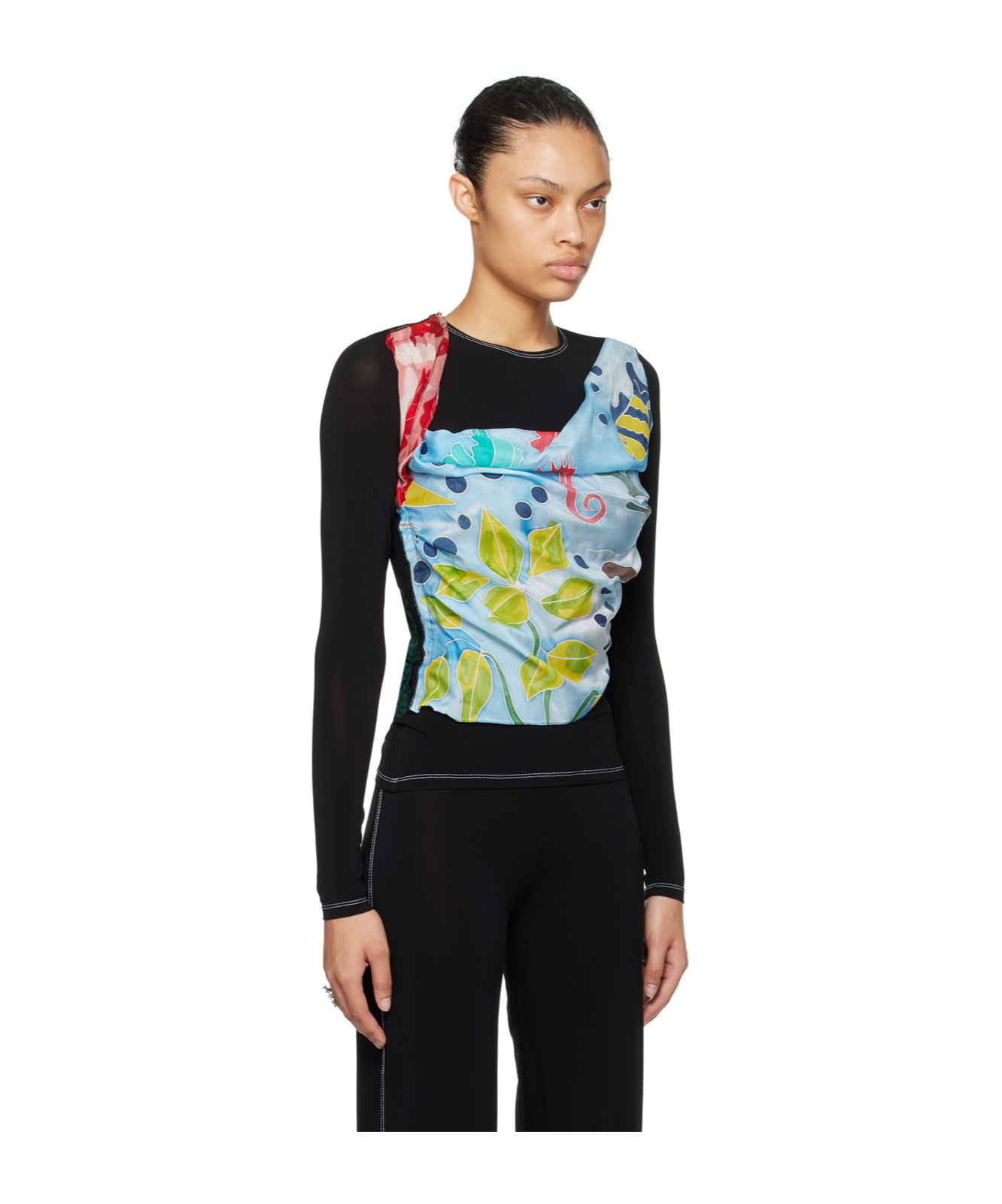 Marine Serre Round Collar And Long-sleeved T-shirt In Black