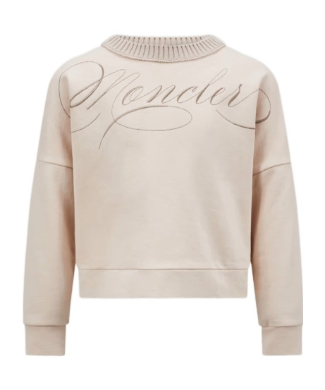 Moncler Round-collar Long-sleeve Hoodie In Nude