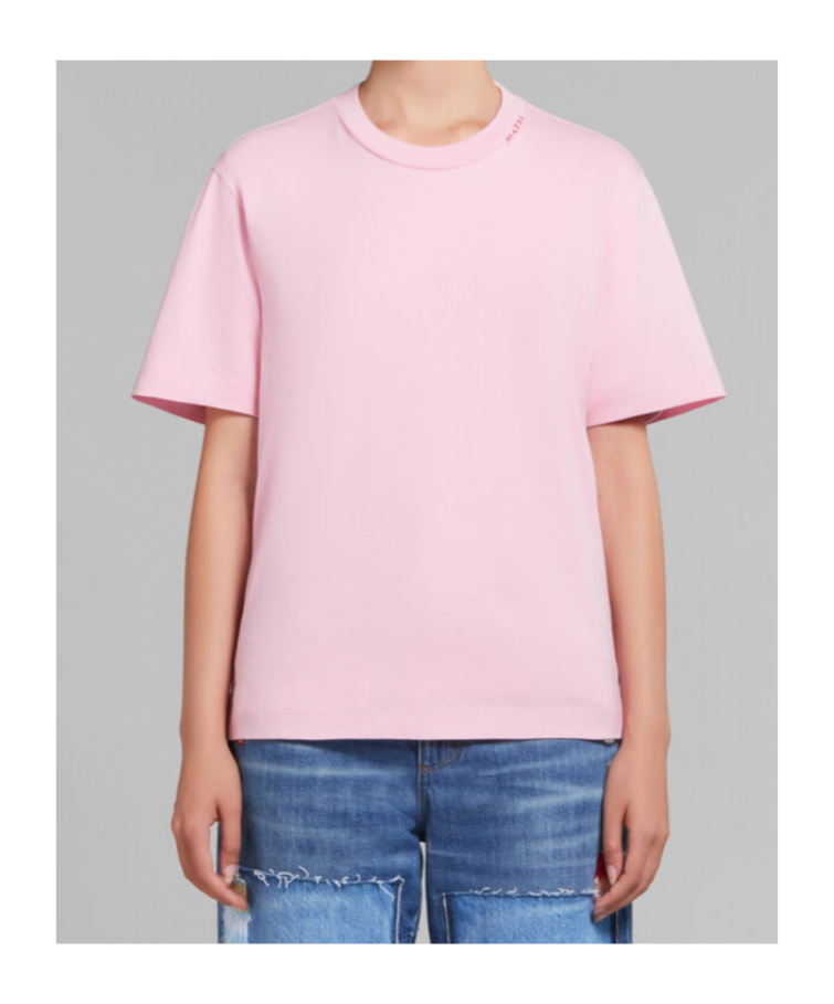 Marni Logo-embroidered Cotton T-shirt In Pink