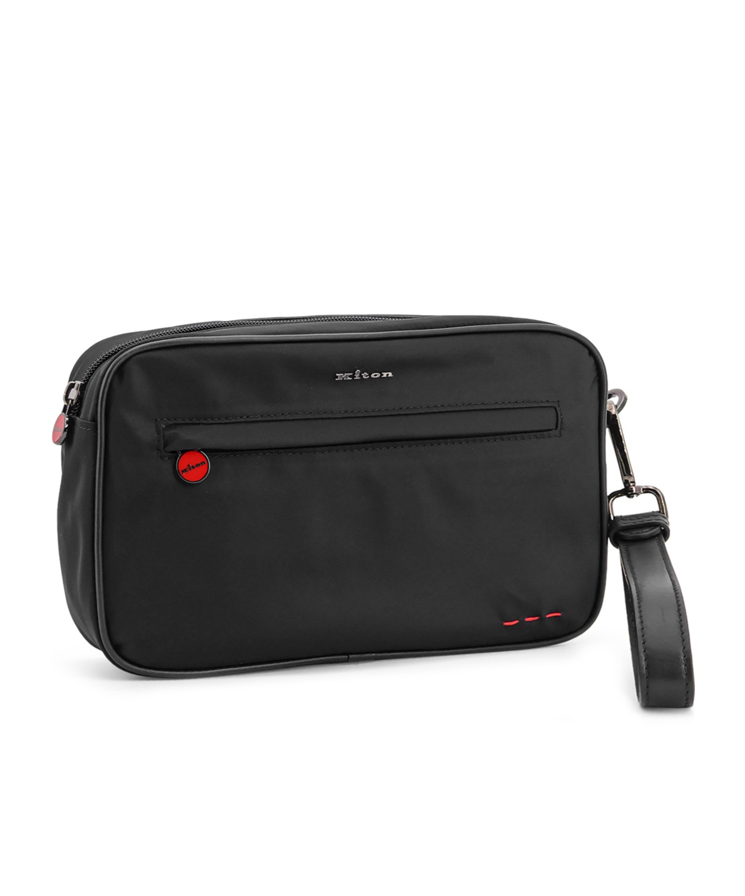 Kiton Nylon Clutch Bag With Iconic Logo Embroidery In Black