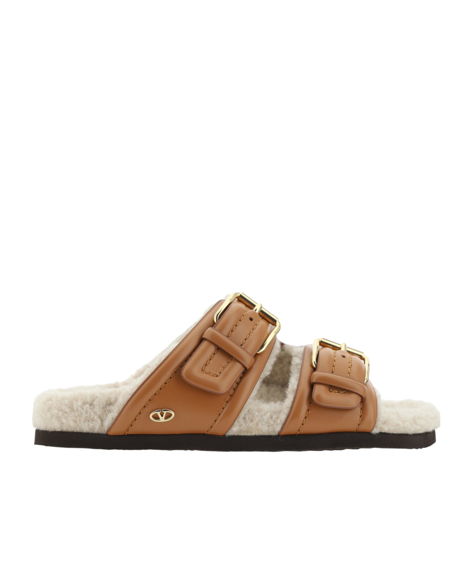 Valentino Women's Double Buckle Fleece Lined Sandals In Brown