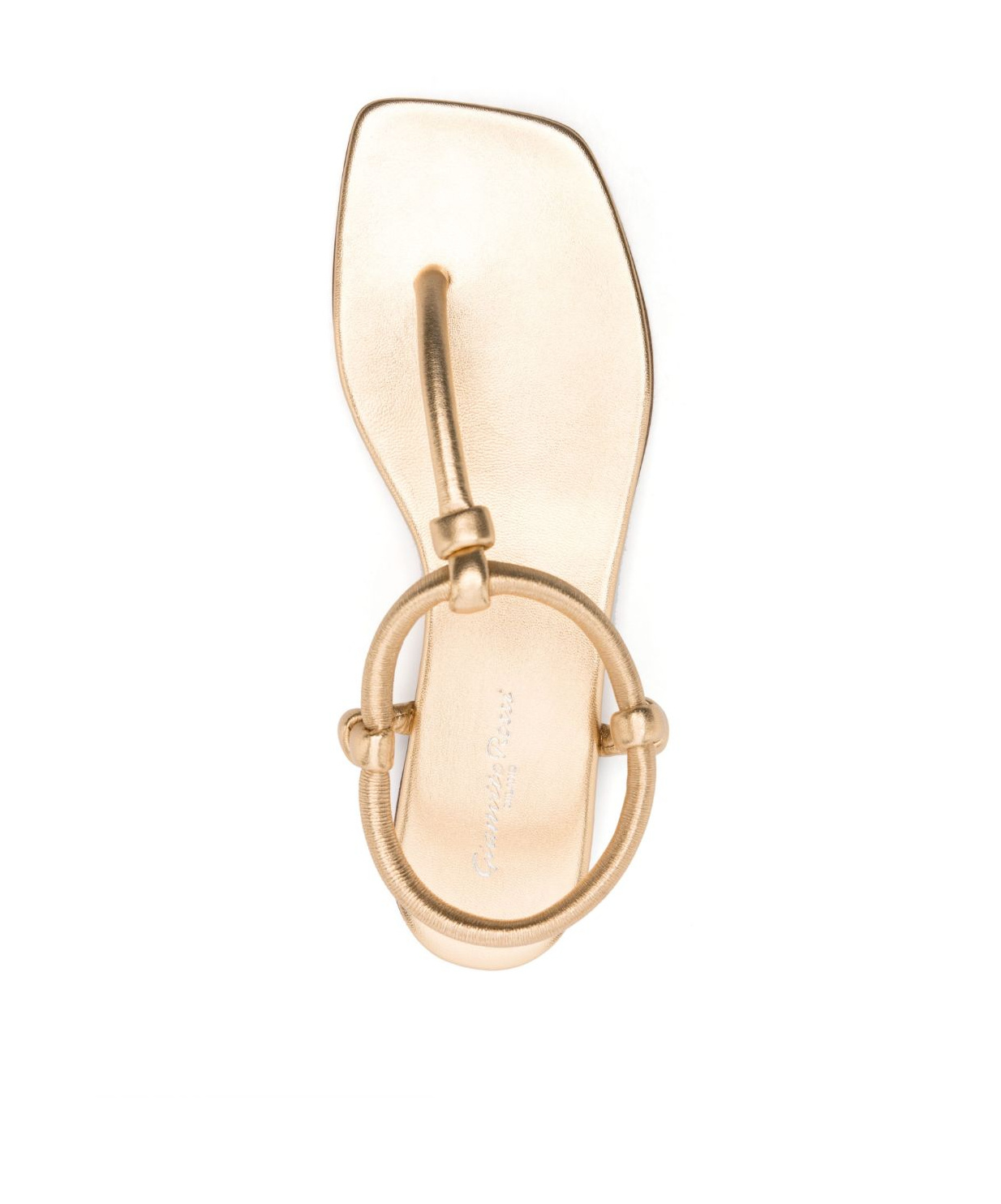 Gianvito Rossi Leather Strappy Thong Sandals With Metallic Finish In Nude