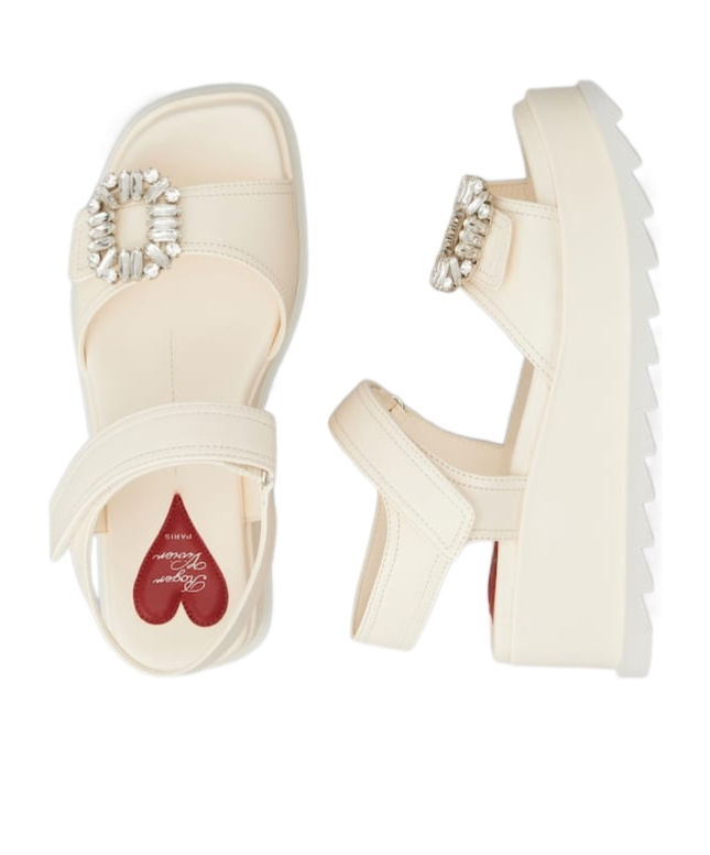Roger Vivier Slidy Viv' Wedge Sandals In Leather In White