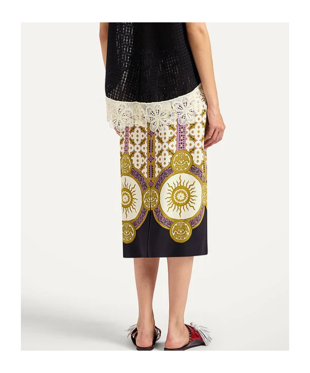 La Doublej Patterned Pencil Skirt In Brown