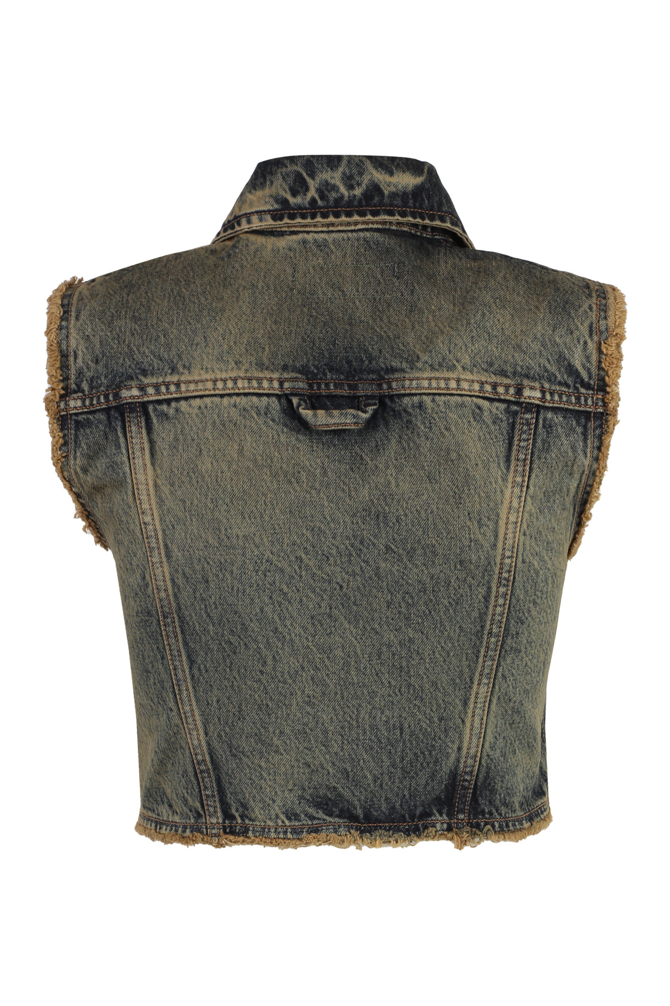 Shop Sportmax Scire Frayed Denim Waistcoat In Black