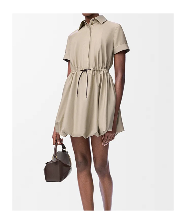 Loewe Tie-waist Mini Shirt Dress In Gray