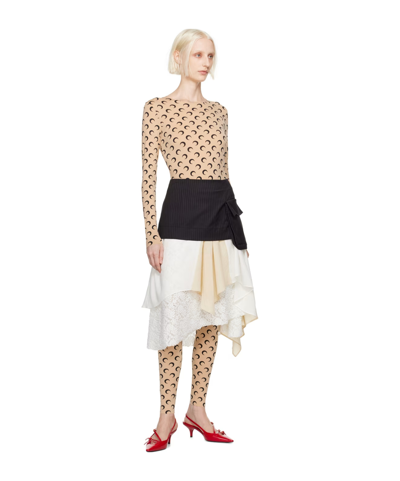 Marine Serre Graphic-print Long-sleeve Jumpsuit In Nude