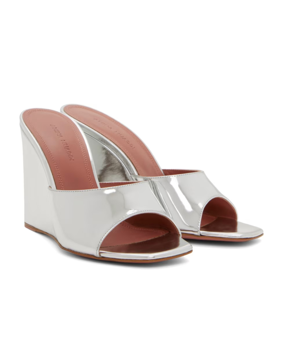 Amina Muaddi Off-white Lupita Glass Wedge Heeled Sandals In White
