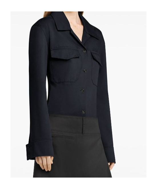 Courrèges Cotton Shirt With Camp Collar And Chest Pockets In Black