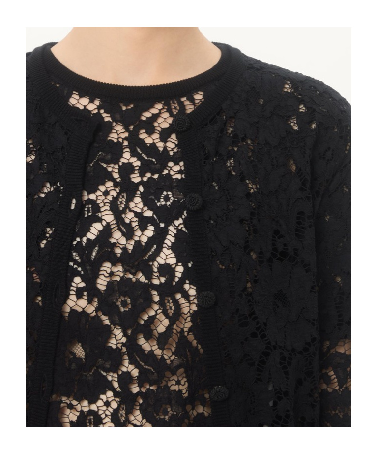 Valentino Feather-trimmed Cotton Corded Lace Cardigan In Black