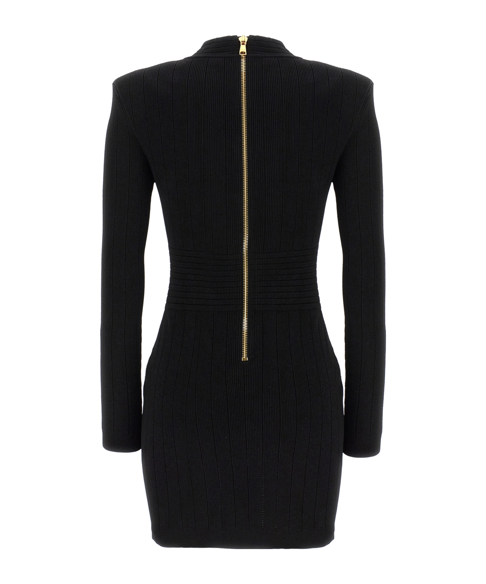 Shop Balmain Short Knitted Dress With Gold Buttons In Black