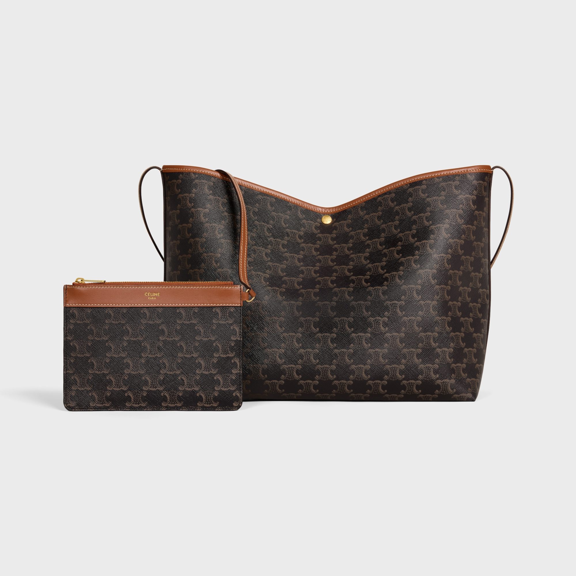 Celine Soft Shopper Bag In Triomphe Canvas And Calfskin In Brown