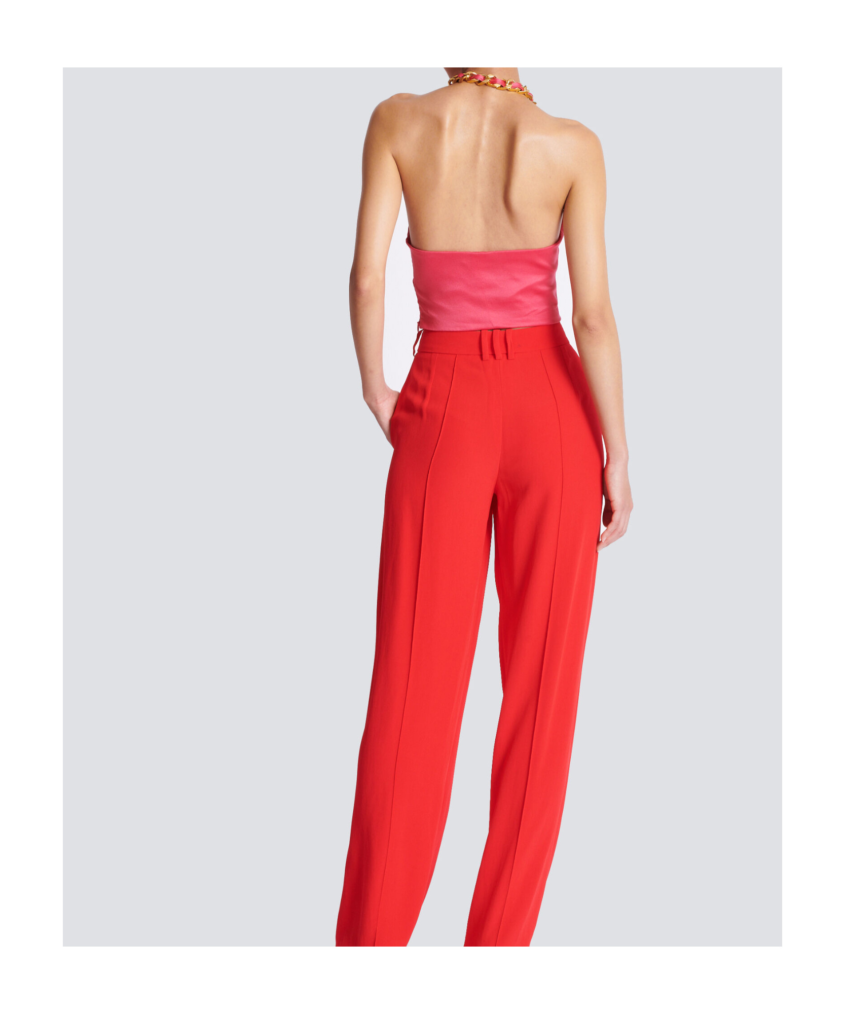 Balmain Silk Draped Halterneck Top In Pink