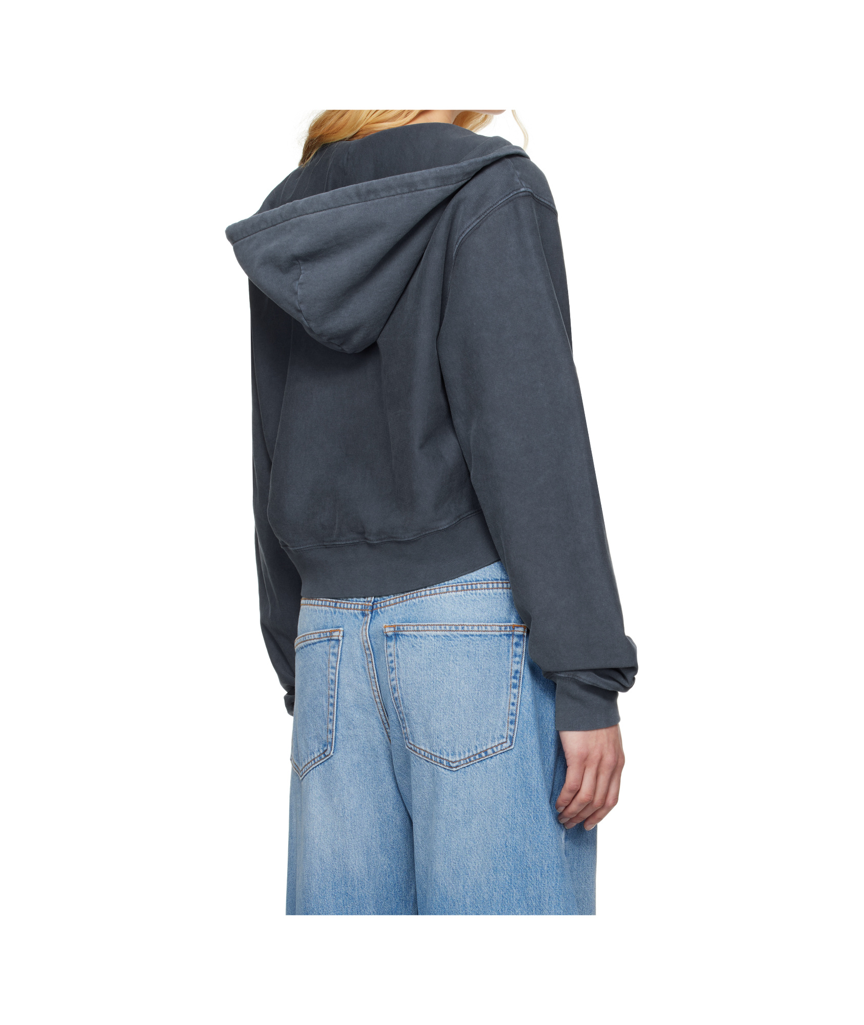 Alexander Wang T Navy Distressed Cotton Hoodie In Navy Blue