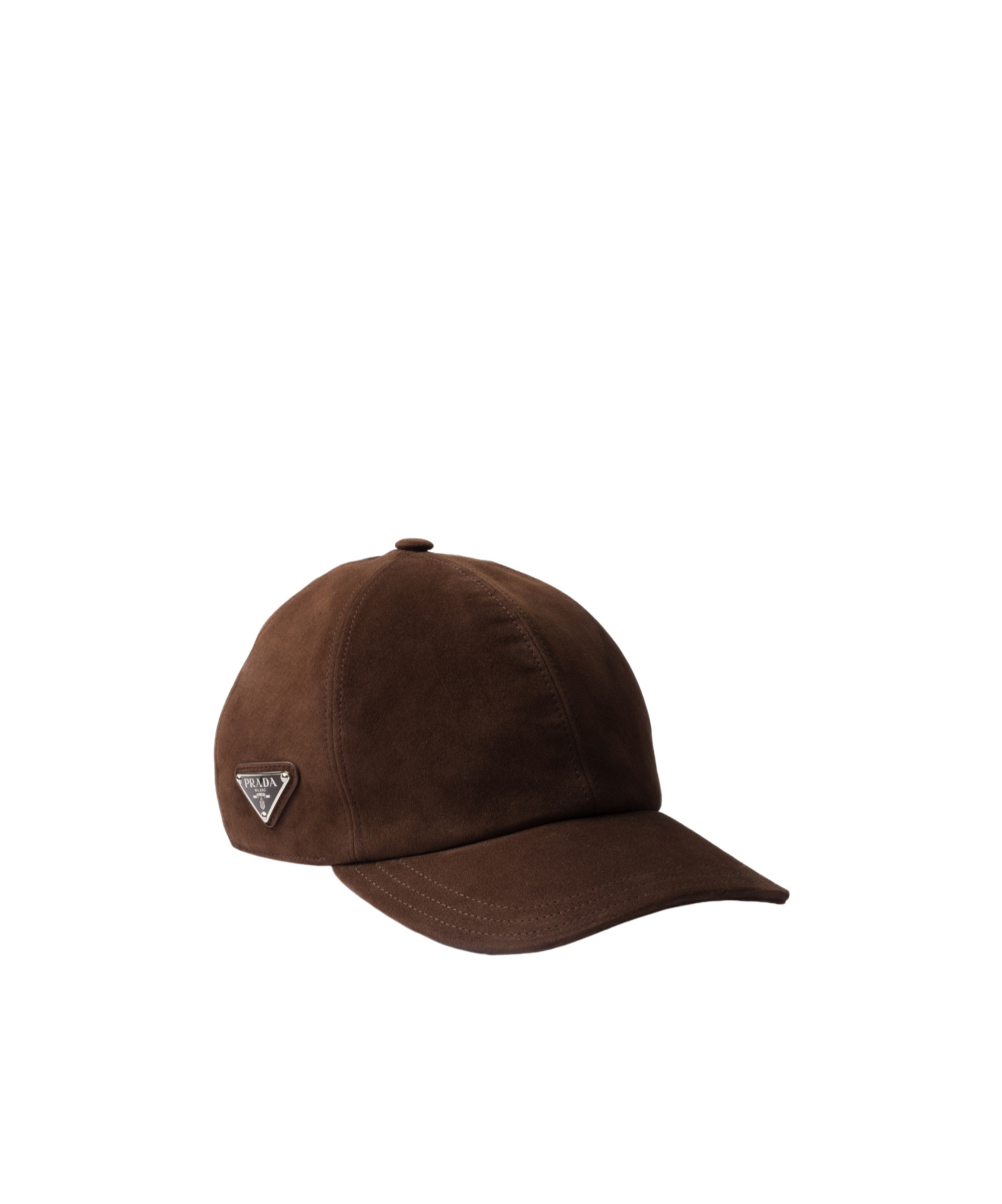 Prada Triangle Logo Suede Baseball Cap In Brown