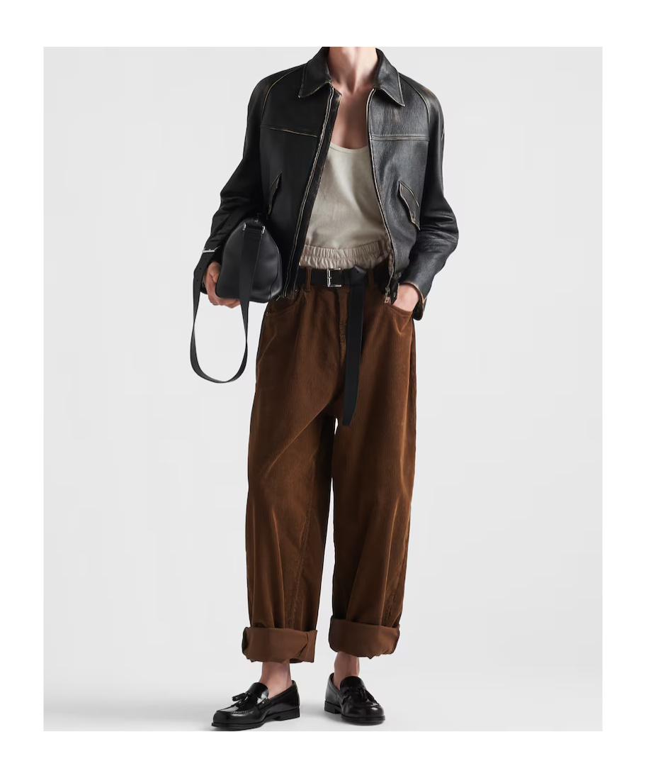 Prada Triangle-logo Corduroy Trousers In Caramel Color