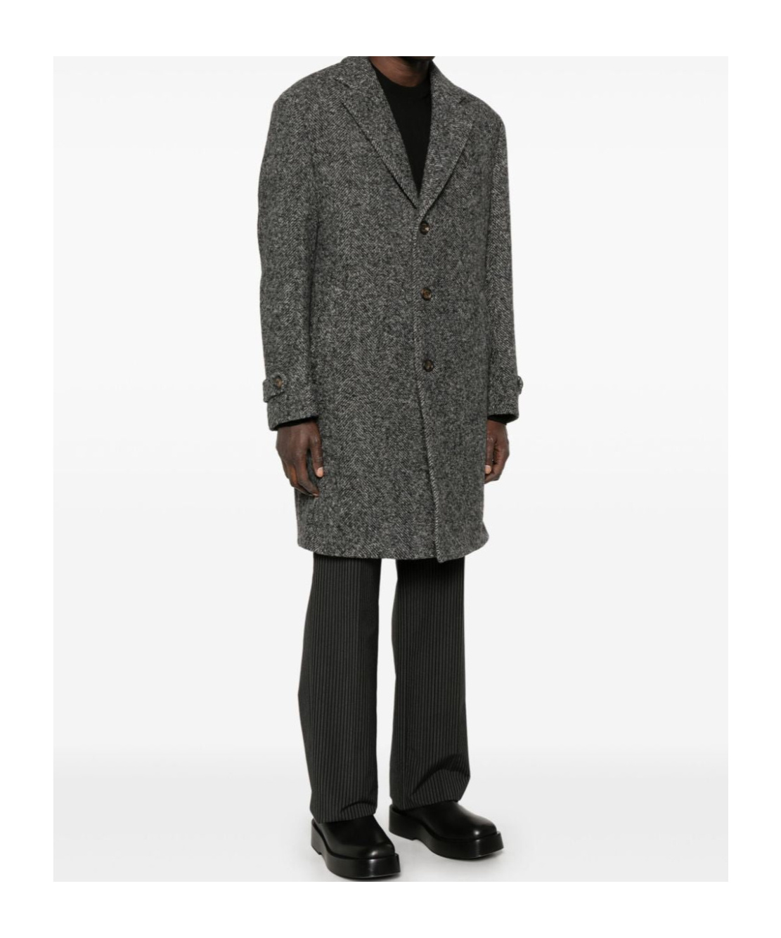 Eleventy Herringbone Coat With Front Button Fastening In Black