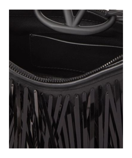 Shop Valentino Vlogo Moon Mini Hobo Bag With Sequin Fringes In Black