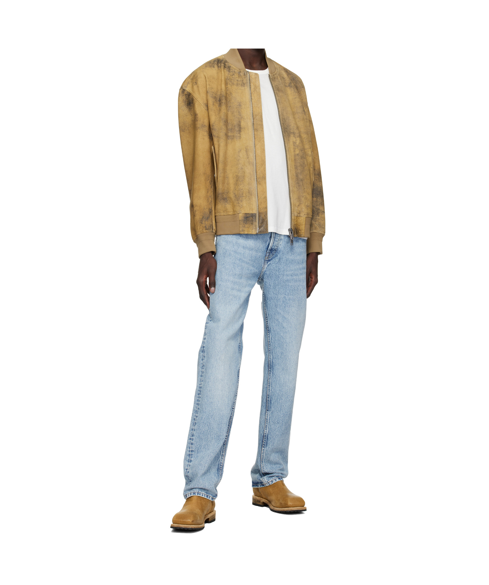 Hugo Boss Long Sleeve Leather Jacket In Multicolor