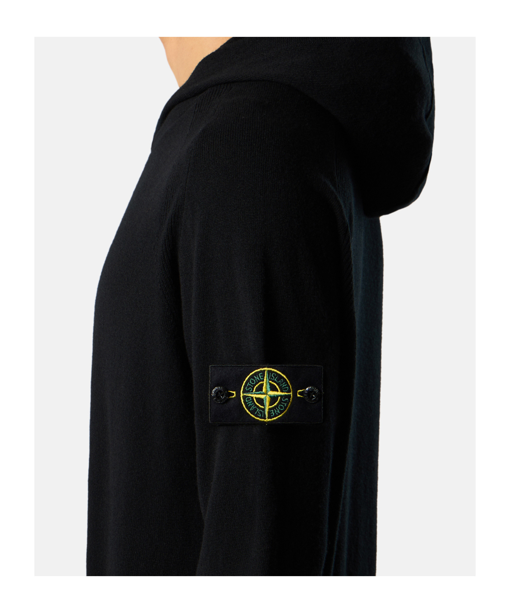 Stone Island Hooded Jumper With Raglan Sleeves And Ribbed Trims In Black