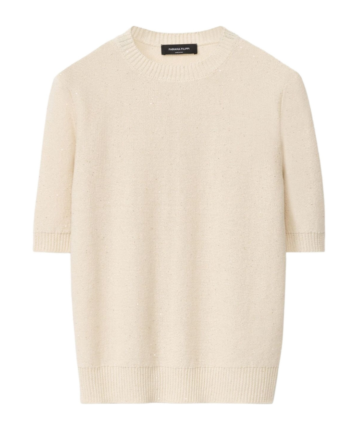 Shop Fabiana Filippi Sequinned Short Sleeved Crewneck Jumper In Nude