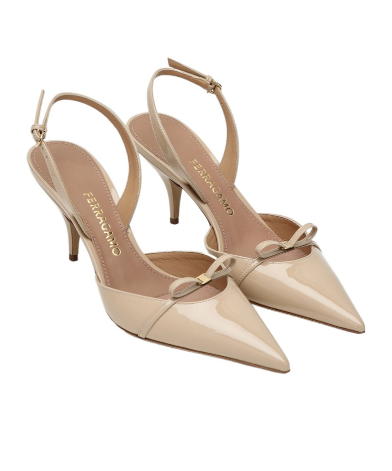 Ferragamo Bow Stilet-heeled Sandals In Nude