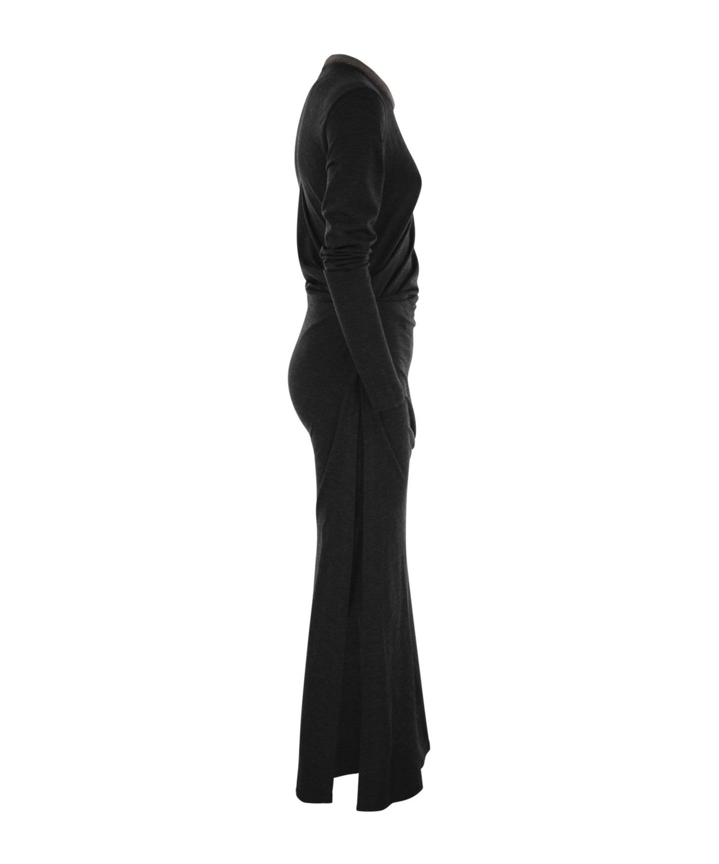 Brunello Cucinelli Elegant Wool Midi Dress With Monili Detail In Black