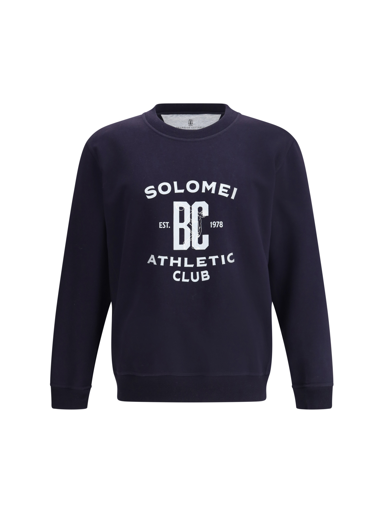 Brunello Cucinelli Sweatshirt In Blue With A Crew Neck And Pint In Purple