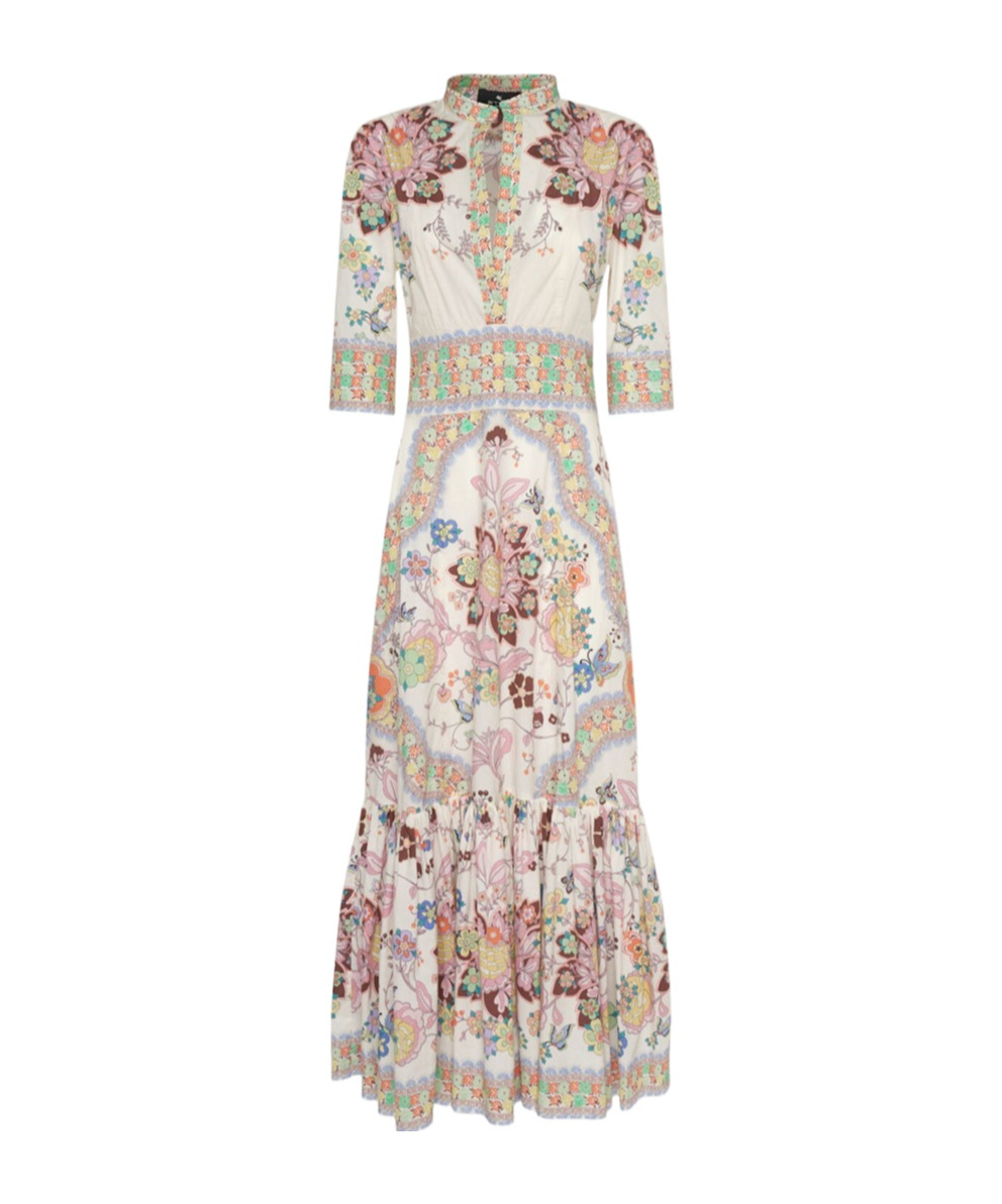 Etro Gathered Floral-print Cotton-blend Poplin Midi Dress