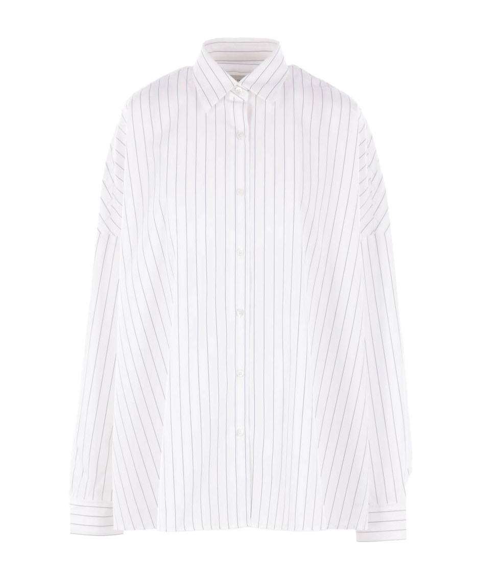 Dries Van Noten Pinstripe Button-down Shirt In Soft Viscose-cotton Blend In White