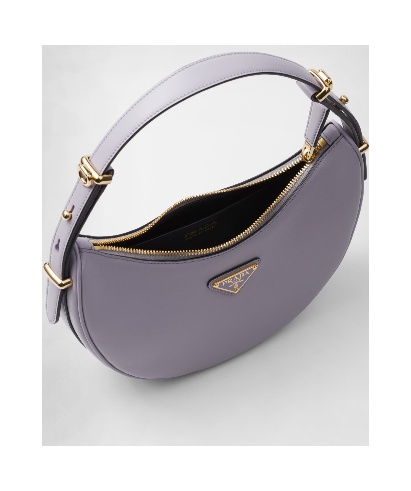 Shop Prada Arqué Leather Shoulder Bag In Gray