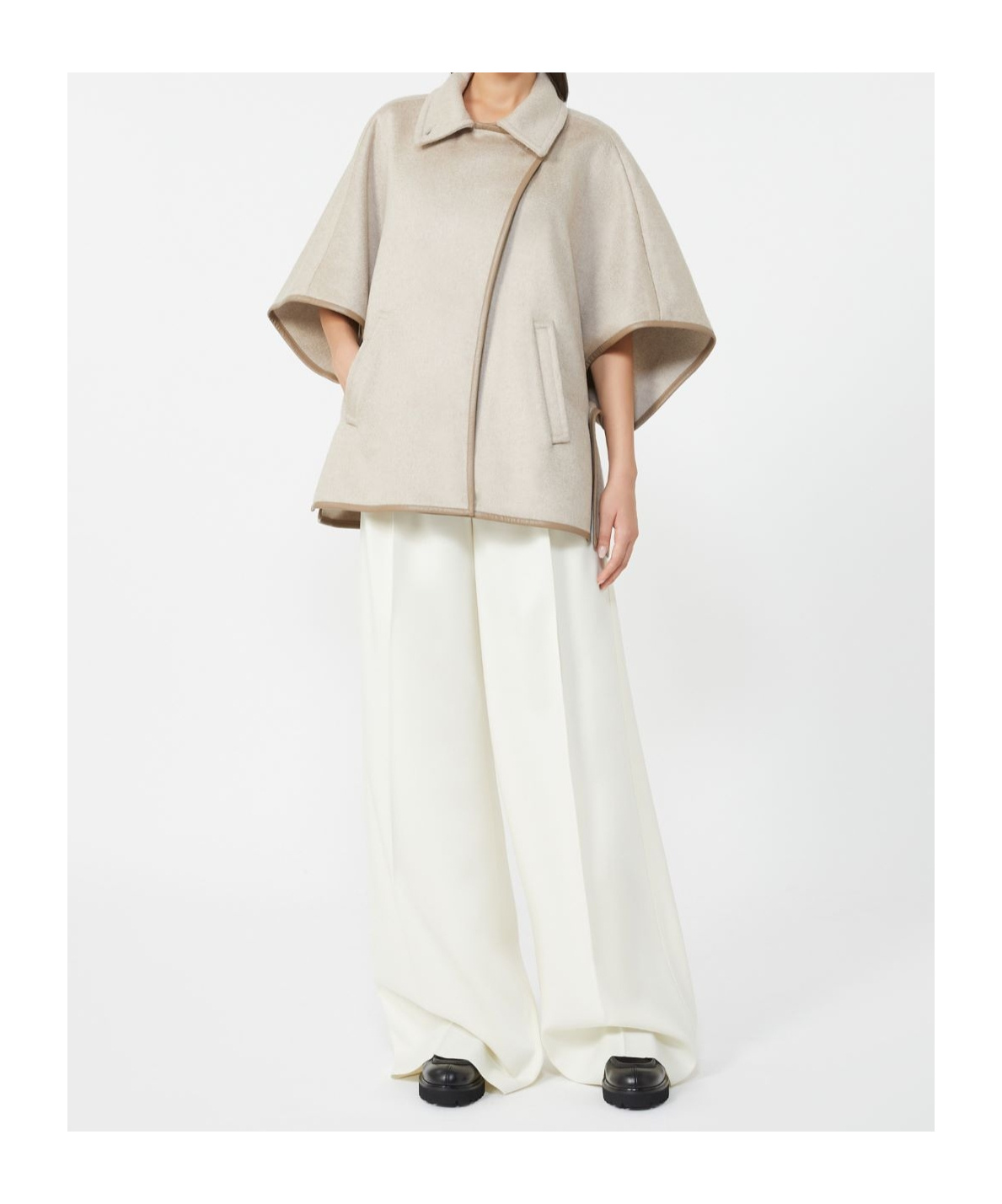 Max Mara Cashmere Zibeline Cape In Neutral